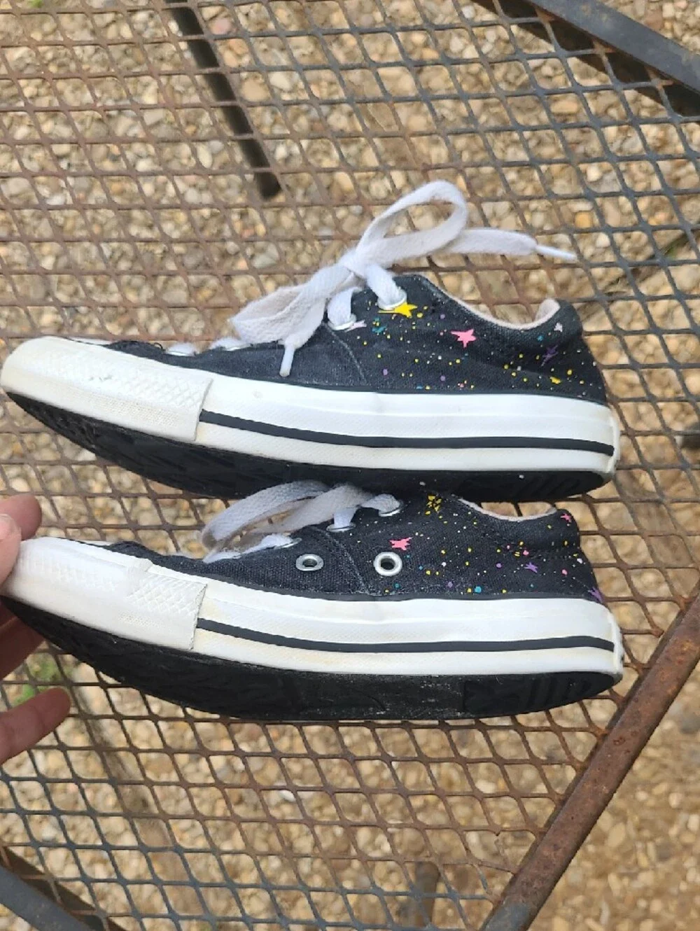Converse Black Canvas Kids Sneakers with Star Print and White Toe Size 11.5